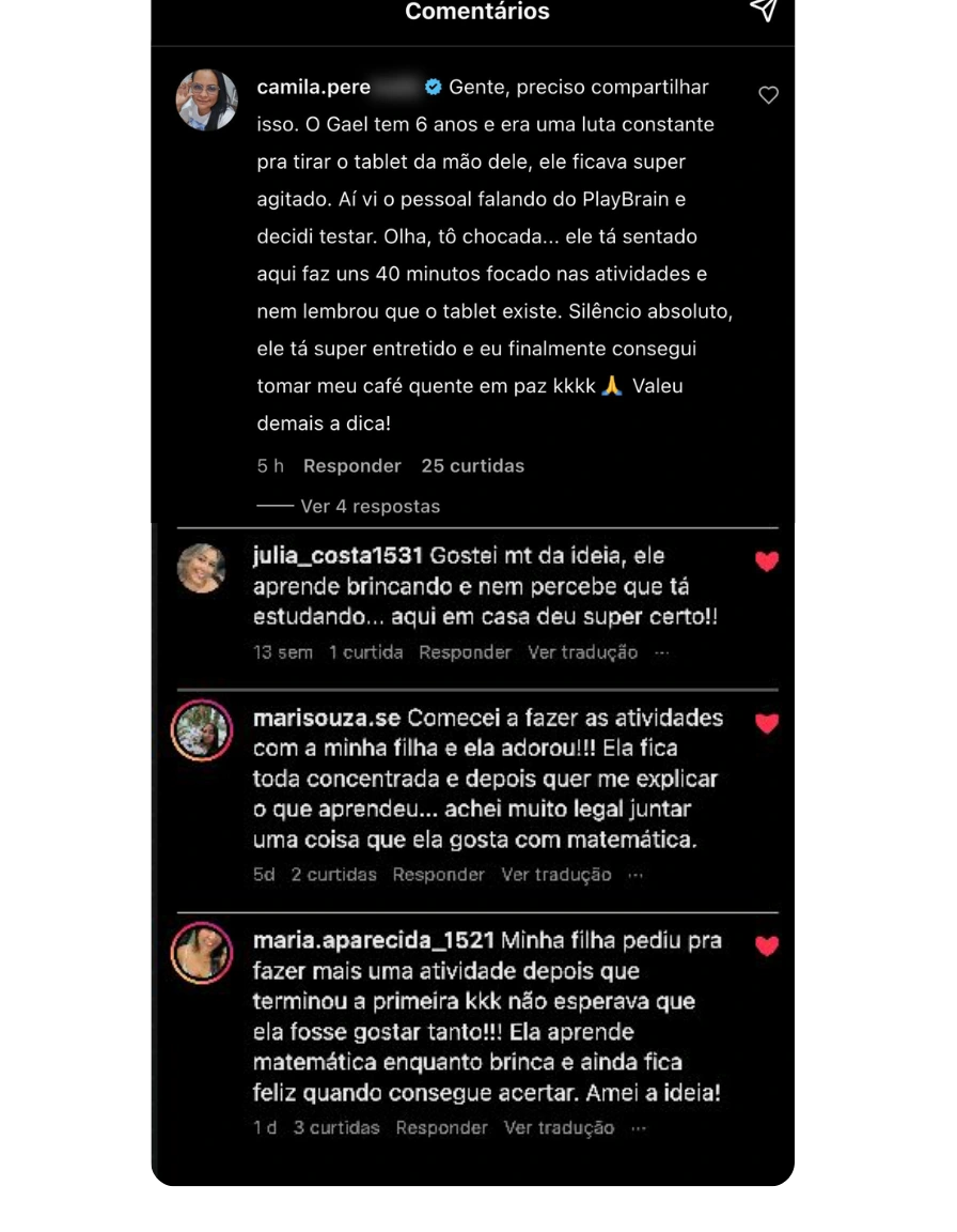 Comentários enviados para a apresentação do PlayBrain.